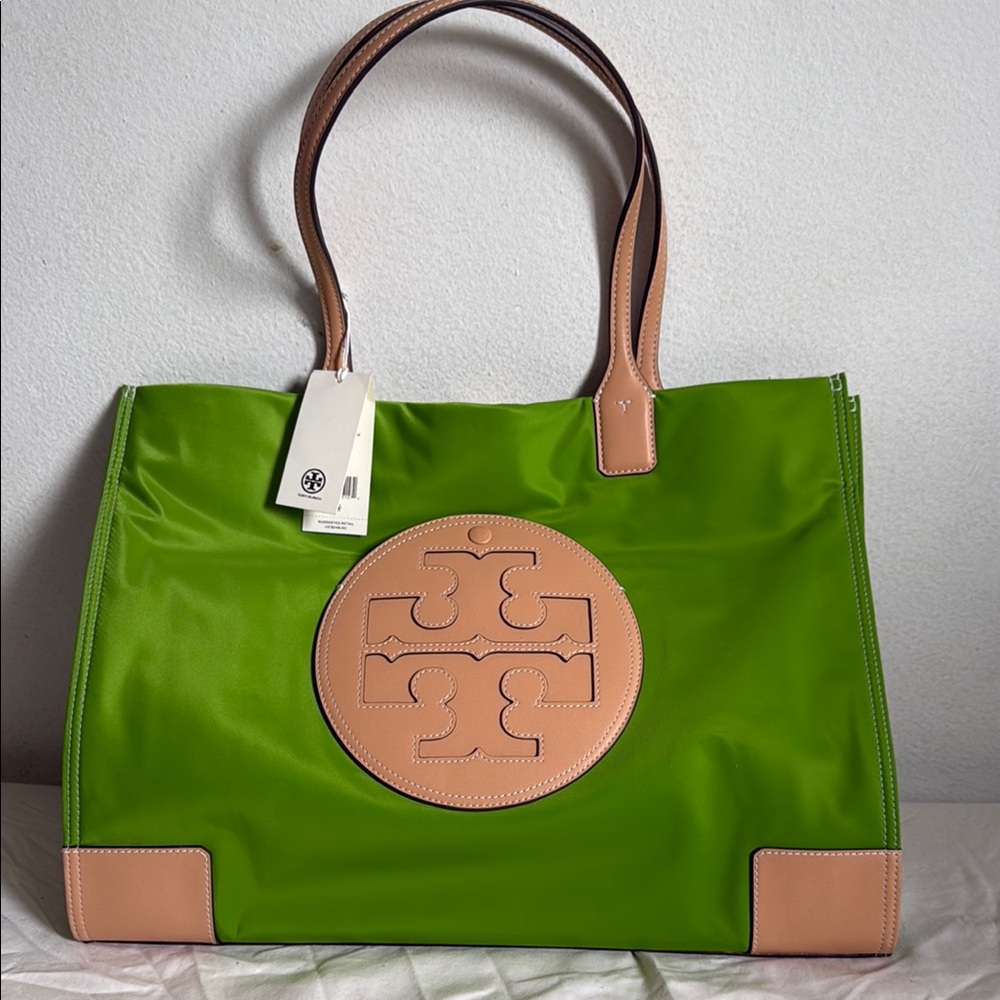 Tory Burch Green and Tan Ella Tote